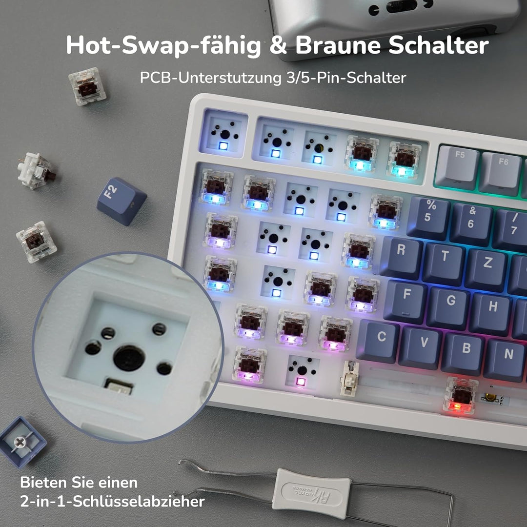 RK ROYAL KLUDGE M75 Gaming Tastatur kabellos 75% TKL Mechanische Tastatur RGB 2,4 GHz Wireless/Bluet