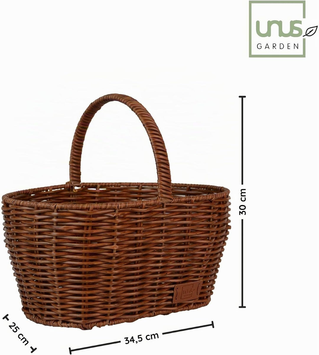 UNUS Einkaufskorb in Rattan-Optik, Langlebig und Wetterfest, ideal für Einkäufe, Picknick und Aufbew