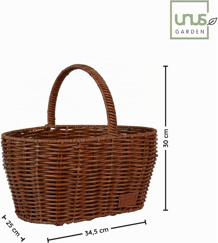 UNUS Einkaufskorb in Rattan-Optik, Langlebig und Wetterfest, ideal für Einkäufe, Picknick und Aufbew