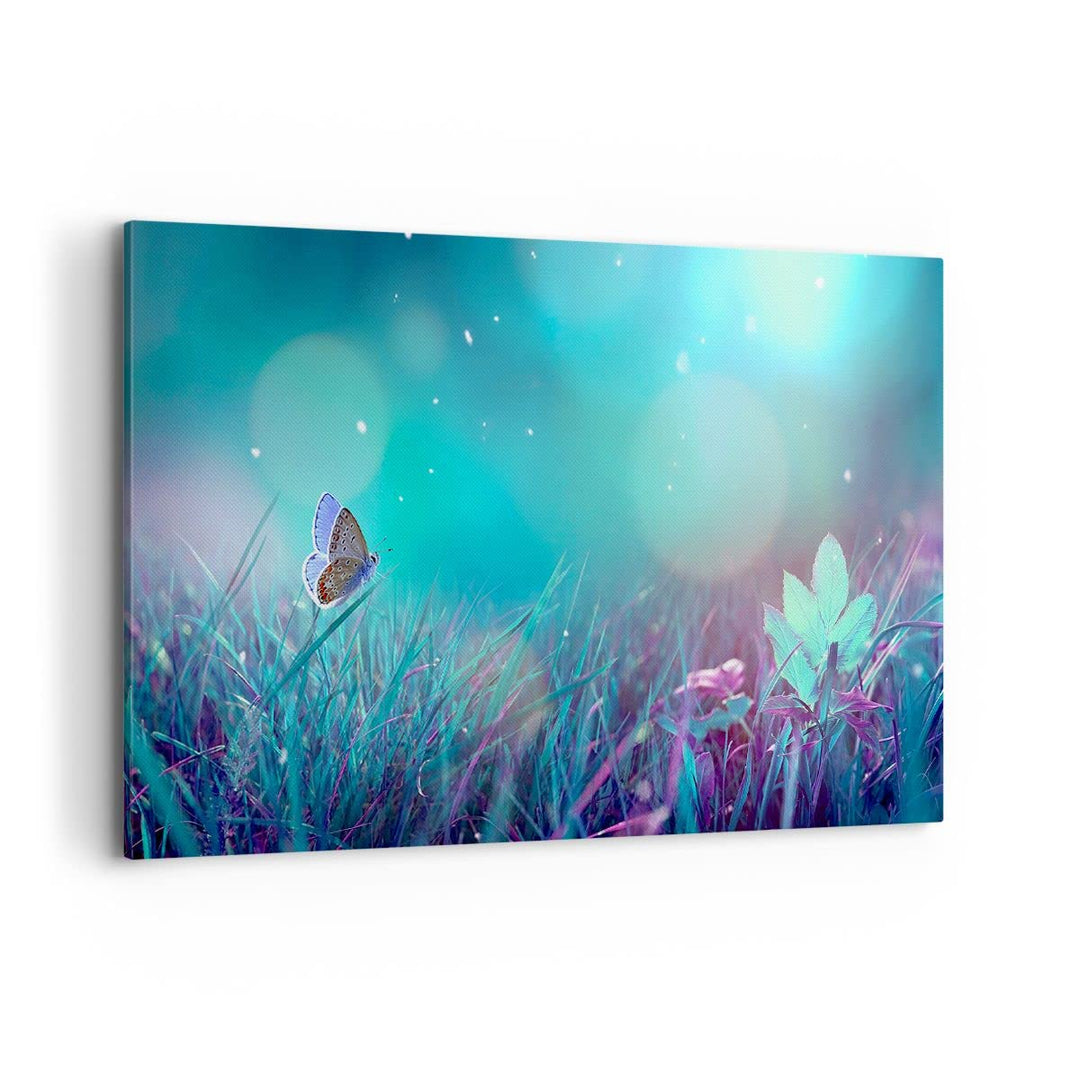 Bilder auf Leinwand 100x70cm Leinwandbild Schmetterling Wiese Blume Gross Wanddeko Bild Schlafzimmer