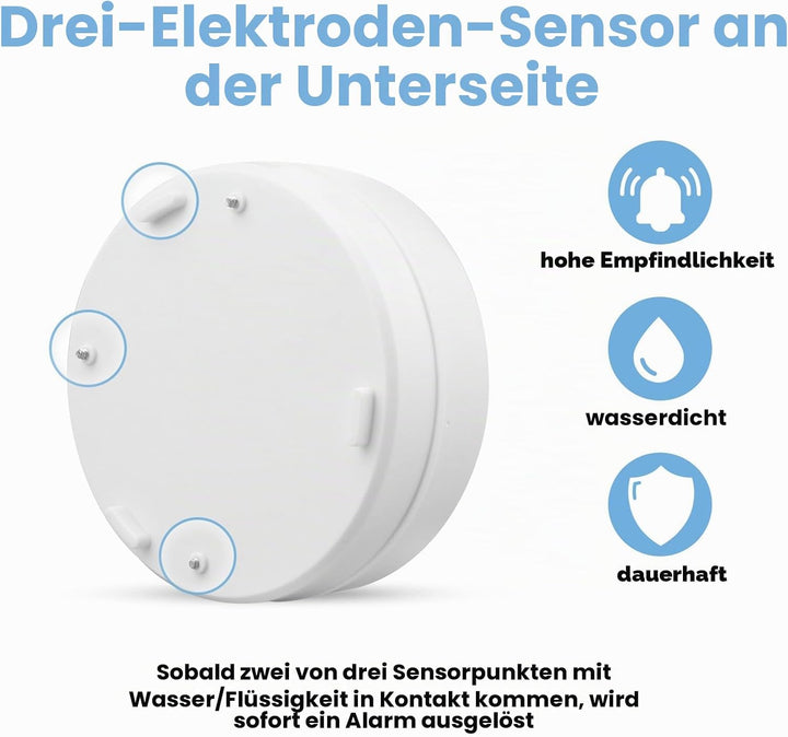 Wassermelder Wasseralarm Leck und Tropfen Alarm 90dB, 3 Stück Sirene Kabelloser Sensor Wasserstand,
