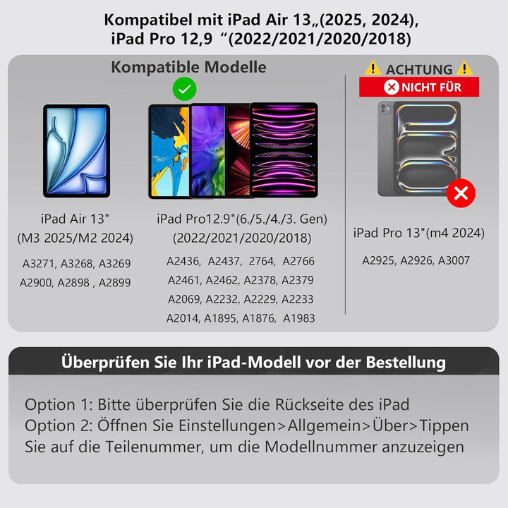 Magic Keyboard für iPad Pro 12,9-Zoll (3., 4., 5. und 6. Generation), Tastatur für iPad Air 13'' (M2