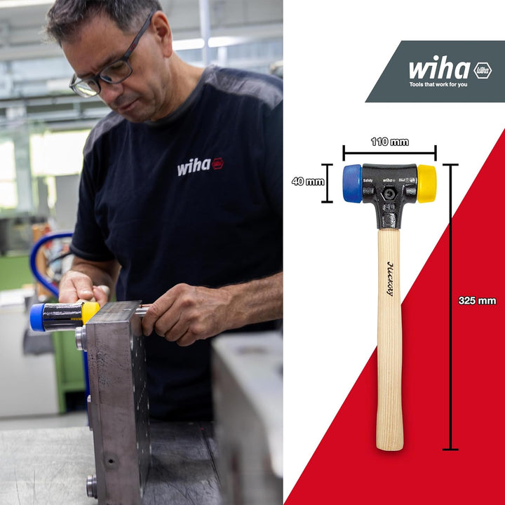 Wiha Schonhammer Safety I weich/mittelhart I Hickory-Holzstiel I Rund-Schlagkopf Ø 40 mm I Kunststof