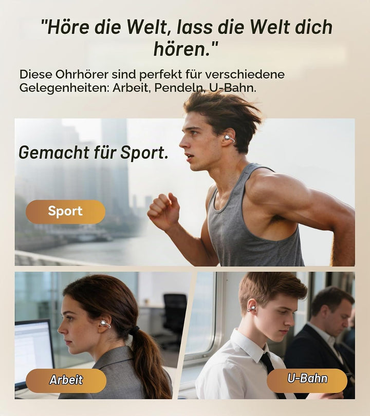 King Lucky Open-Ear Clip-On-Ohrhörer zum Laufen, Bluetooth 6.0 Kabellose Kopfhörer mit Speicherfeder
