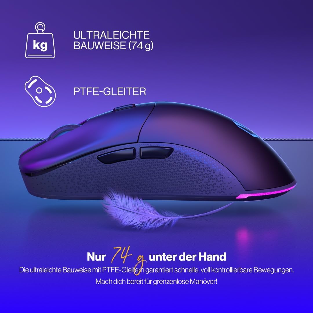 ENDORFY GEM Plus Wireless, Leichte kabellose Gaming-Maus (74 g), PixArt PAW3395 Sensor der Spitzenkl