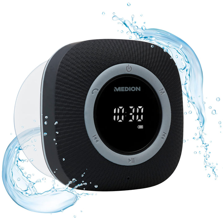 MEDION P66096 Duschradio mit Bluetooth (Badradio, UKW Radio, Saugnapf, LED-Display, IPX6 Wasserdicht