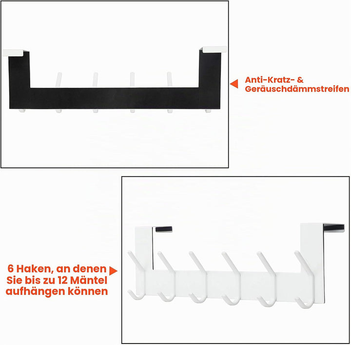 SKOLOO Türgarderobe zum Einhängen - für Türen bis 4,5 cm Dicke, Edelstahl Türhakenleiste mit 6 Haken