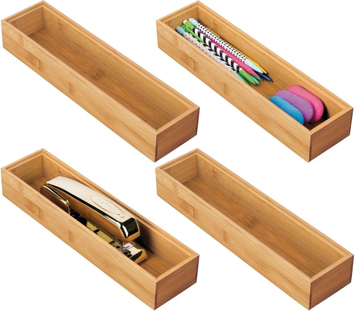 mDesgn 4er-Set Aufbewahrungsbox für Schreibtisch und Badezimmer – rechteckige Schubladenbox aus Bamb