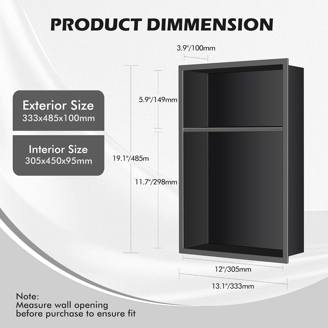 FTL Duschnische aus 304 Edelstahl 45x30x10cm,Schwarz Wandnische Dusche,Eingebettete Wandnische,Keine
