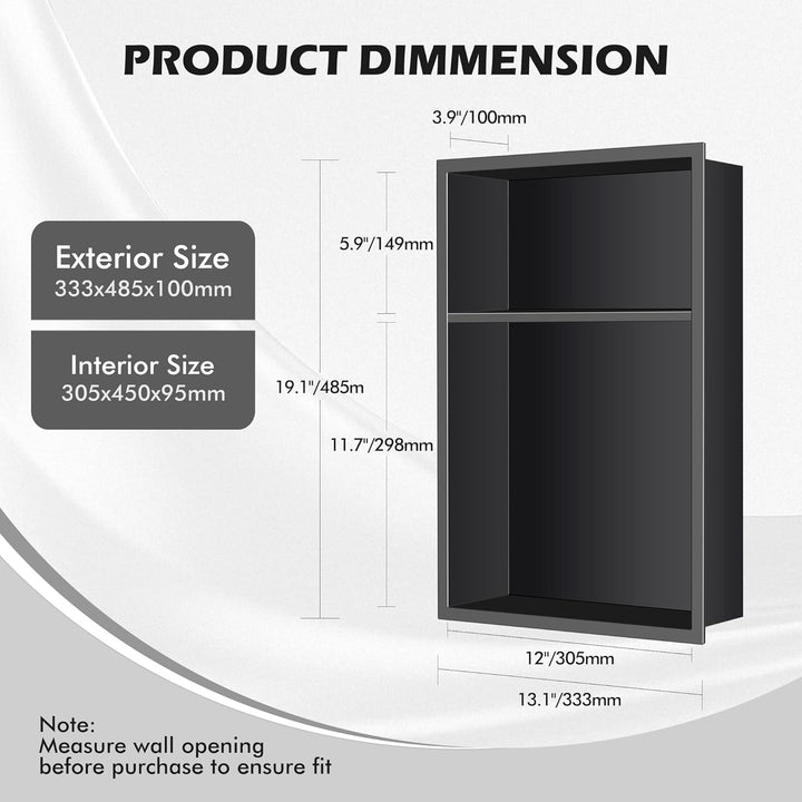 FTL Duschnische aus 304 Edelstahl 45x30x10cm,Schwarz Wandnische Dusche,Eingebettete Wandnische,Keine
