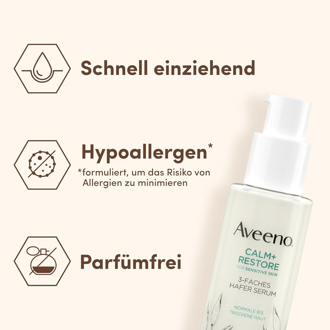 Aveeno CALM+RESTORE Serum mit 3-fachem Haferkomplex – beruhigt, glättet und stärkt die Feuchtigkeits