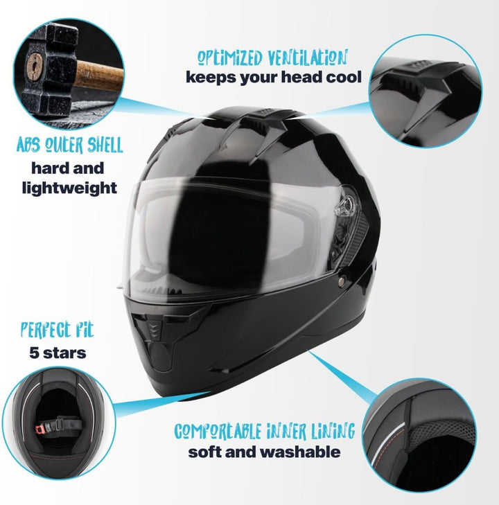 VINZ Kennet Integralhelm mit Sonnenblende | Motorrad Helm Vollvisierhelm Mopedhelm | Motorradhelm Fu