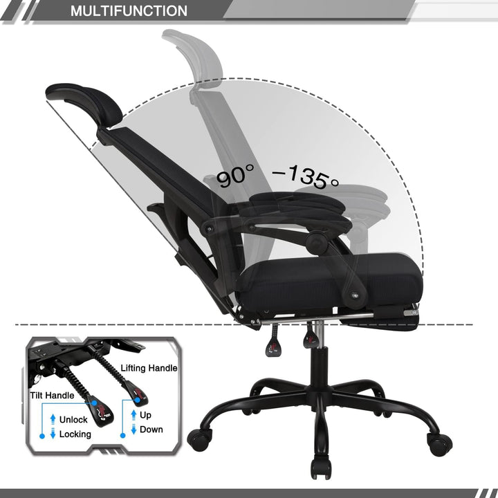UEV Ergonomisch Bürostuhl aus Mesh, Schreibtischstuhl mit Fussstütze, Drehstuhl mit Verstellbarer Ko