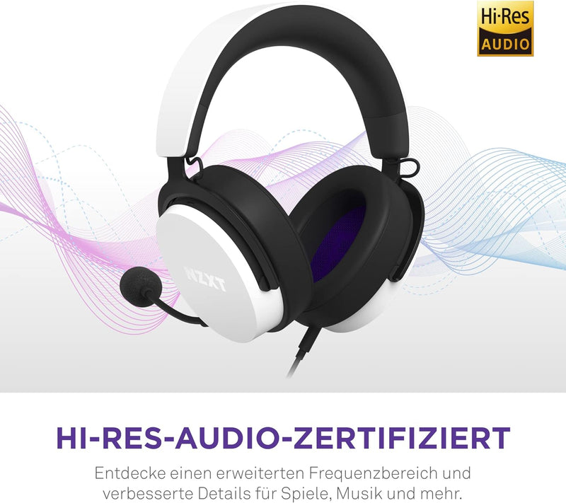 NZXT Kabelgebundenes PC-Gaming Relay-Headset – AP-WCB40-W2 - Hi-Res-Audio-zertifiziert – DTS Headpho
