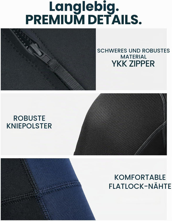 Owntop Herren Damen Ganzkörper 3/2mm Neoprenanzug, Ultra-Stretch Langarm Winter Neoprenanzug, Rücken