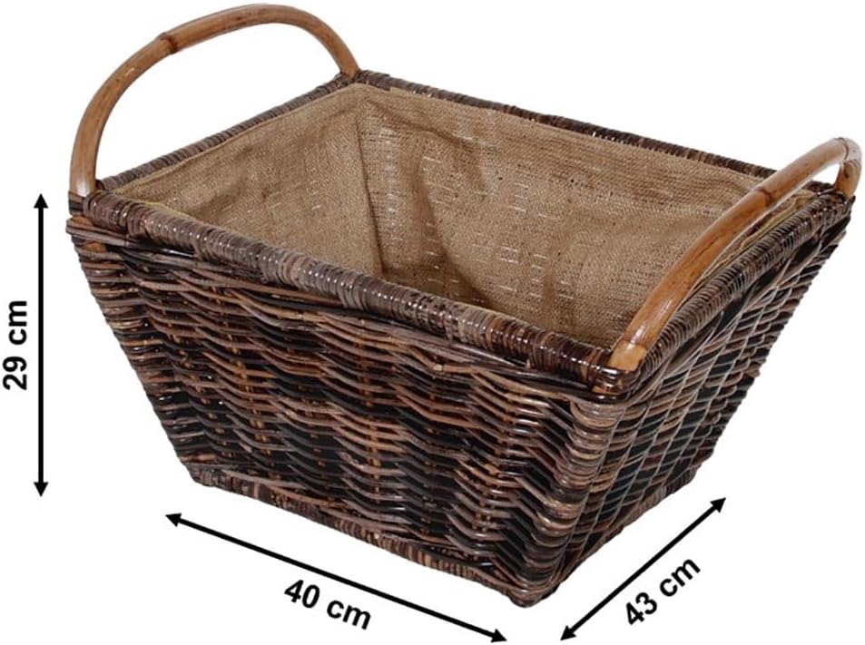 Kobolo Kaminholzkorb Holzkorb für Kaminholz -aus Rattan Krabu ausgestattet mit Leinen