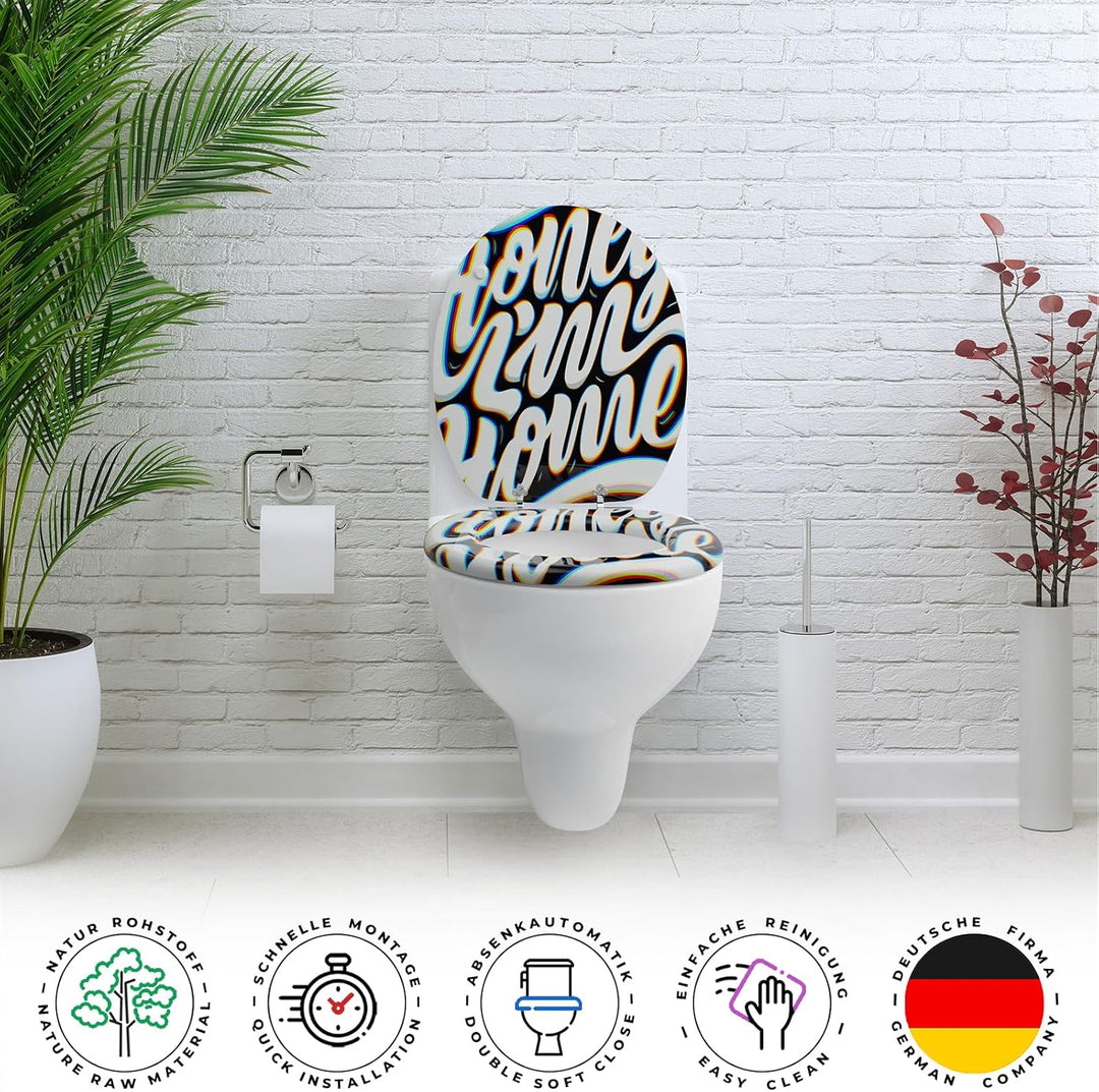 Premium WC Sitz mit Absenkautomatik – hochwertige Toilettendeckel aus Holz, viele bunte Motive, hohe
