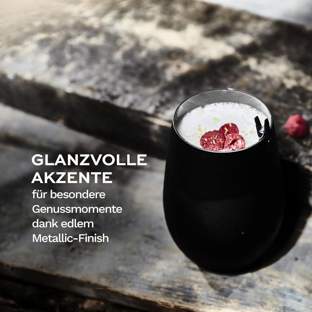 STÖLZLE LAUSITZ Gläser ELEMENTS 465 ml Schwarz & Silber I Trinkgläser 6er Set I Gläser-Set spülmasch