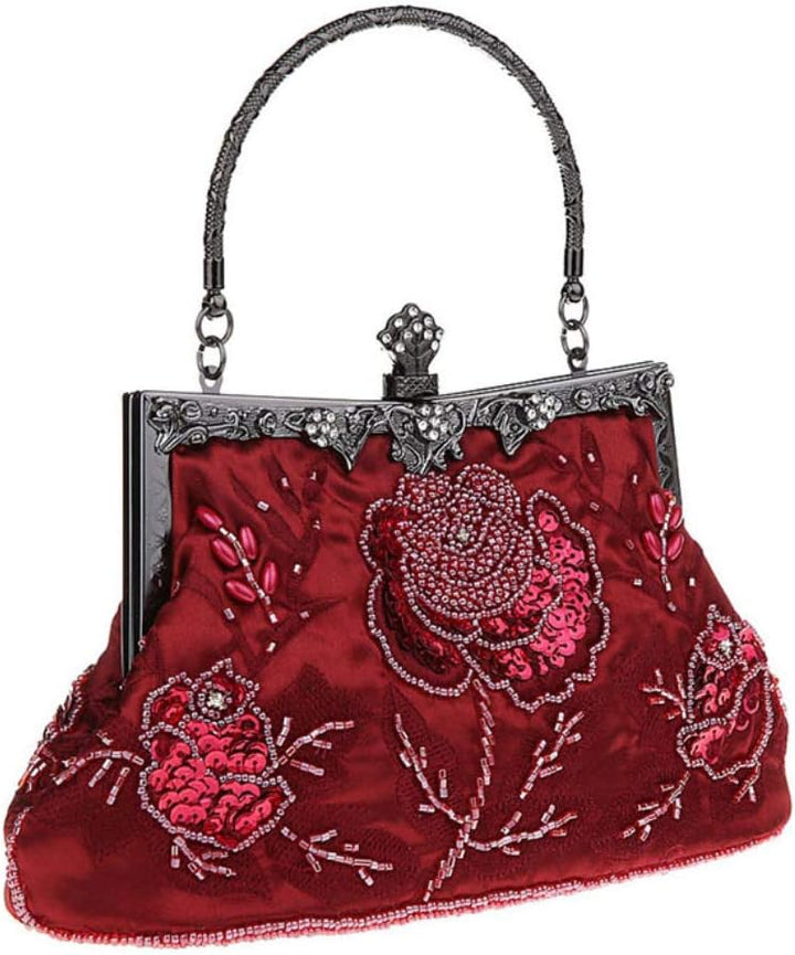 Ro Rox Marie Vintage 1920er Flapper Gatsby Peaky Blinders Party Abendhandtasche Burgund, Burgund