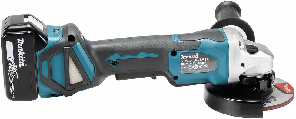 Makita DGA515RTJ Akku-Winkelschleifer 18 V mit Paddleschalter / 5,0 Ah, 2 Akkus + Ladegerät im MAKPA