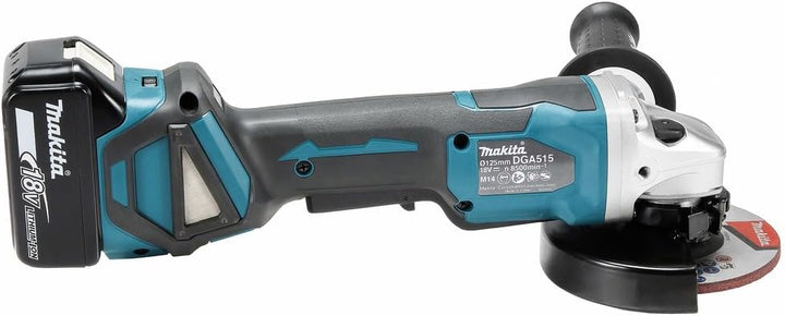 Makita DGA515RTJ Akku-Winkelschleifer 18 V mit Paddleschalter / 5,0 Ah, 2 Akkus + Ladegerät im MAKPA