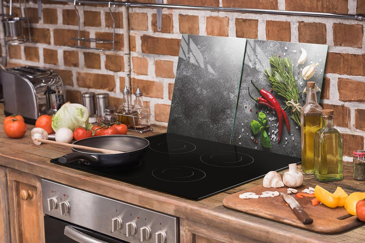 TMK ArtDeko Herdabdeckplatte 2 Teilig 40x52 + 45x52 cm - Spritzschutz Herdabdeckung – Herdschutz aus