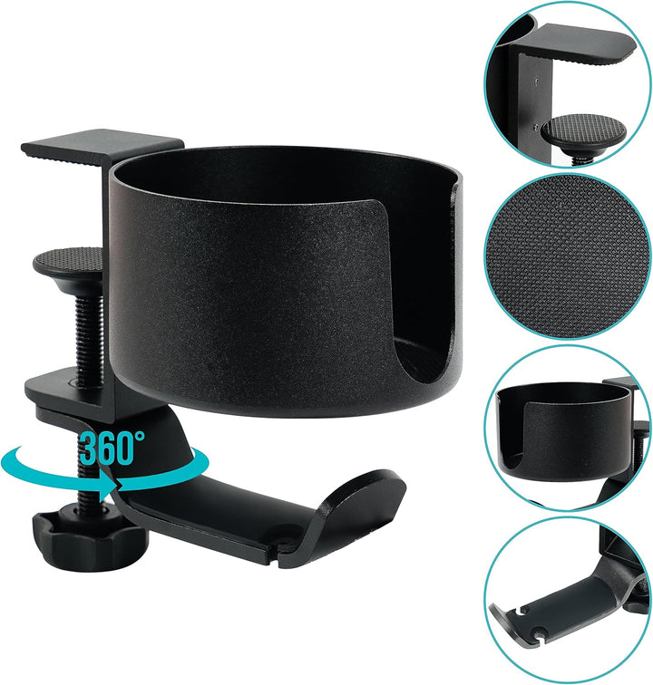 BELLE VOUS 2-in-1 Headset Halterung & Getränkehalter Tisch Set - Multifunktionaler Untertisch-Kopfhö