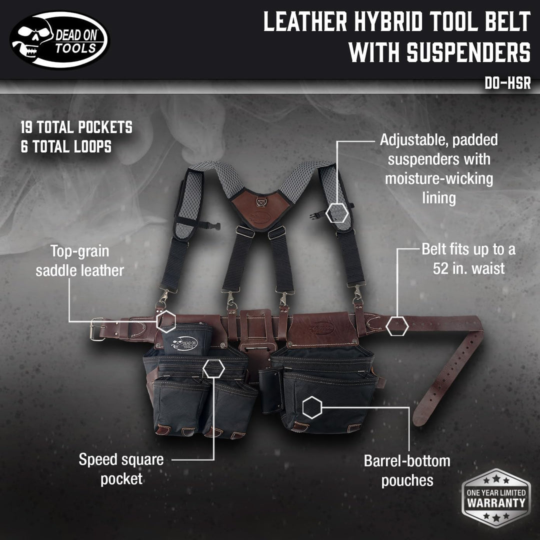 Dead On Tools DO-HSR Leather Hybrid Tool Belt with Suspender, Black, Black