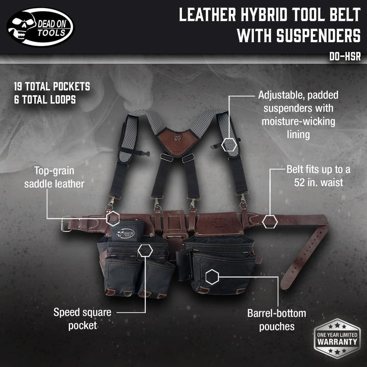 Dead On Tools DO-HSR Leather Hybrid Tool Belt with Suspender, Black, Black
