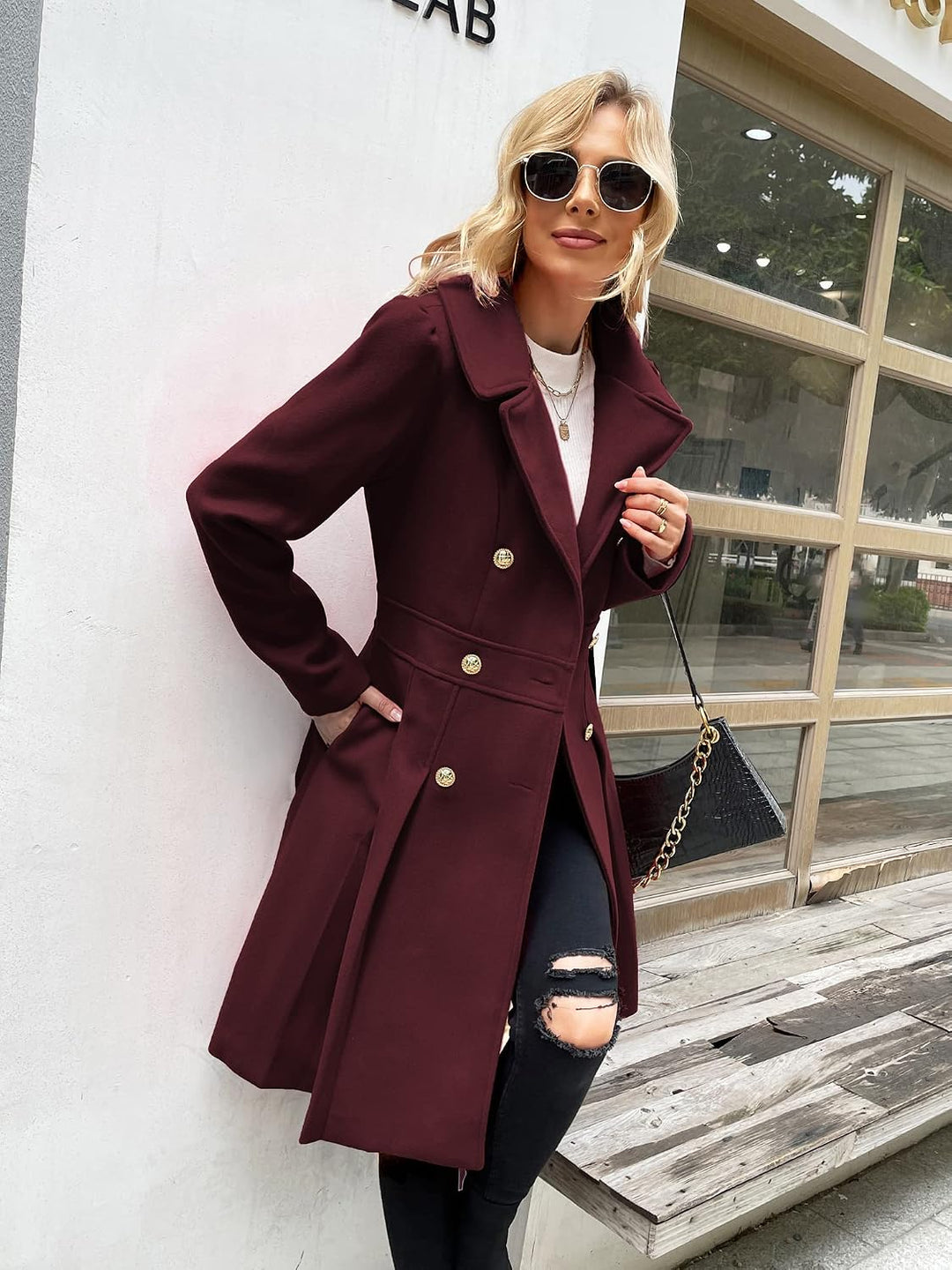 GRACE KARIN Damen Mantel Wintercoat Revers Zweireihiger Mantel Knielang Trenchcoat Winter Lang A-Lin