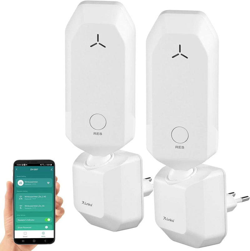 7links Mini WLAN-Repeater: 2er-Set WLAN-Repeater mit ausrichtbarer Antenne, App, 300 Mbit/s (WLAN-Re