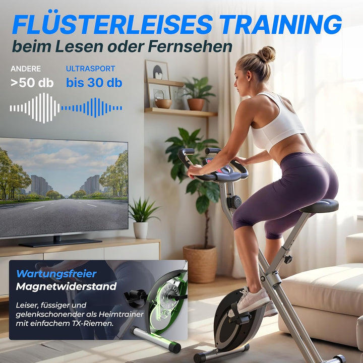 Ultrasport F-Bike/F-Rider Basics, Fahrradtrainer, Heimtrainer,klappbarer Hometrainer, LCD Display,op