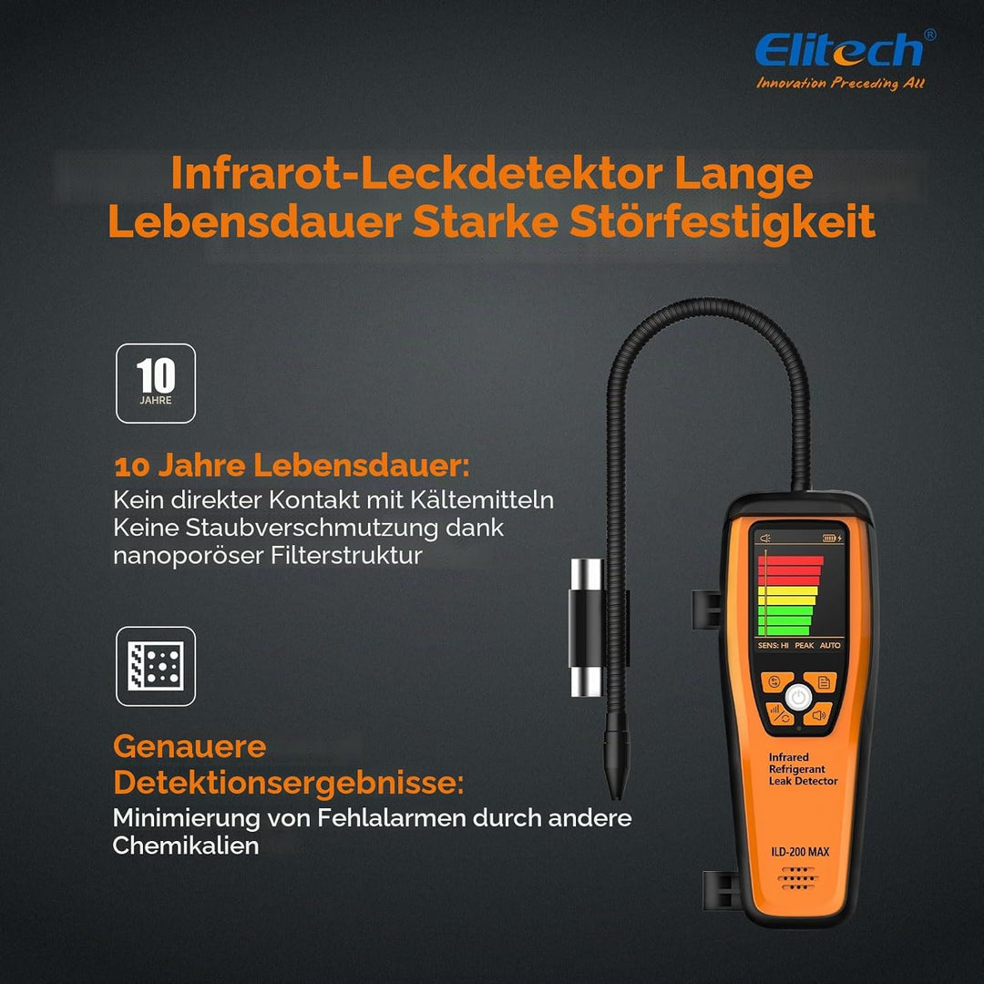 Elitech Infrarot Kältemittel Lecksucher ILD-200 Pro Max Hochpräzise 1g/Jahr Erkennung R134a/R1234yf