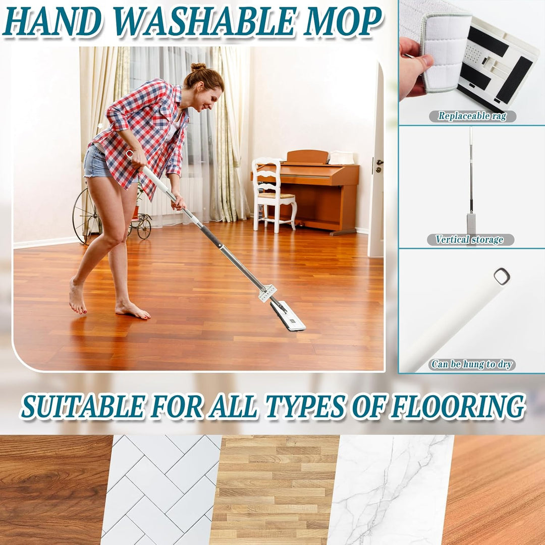 Grosser Flachmopp mit Auswringfunktion, dellyy Flachmopp, 360° Drehgelenk Bodenwischer Wischmopp Set
