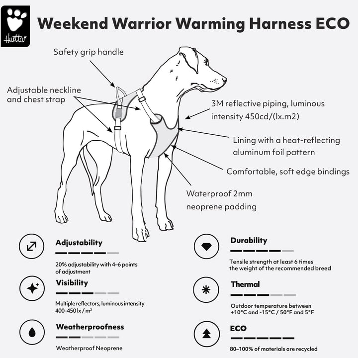Hurtta Weekend Warrior ECO Warming Hundegeschirr, wärmend, Brustgeschirr für mittelgrosse Hunde, Bla