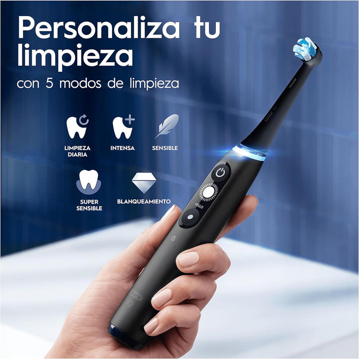 Oral-B iO 7N Elektrische Zahnbürste, Schwarz, Bluetooth, 2 Aufsteckbürsten, 1 Reiseetui
