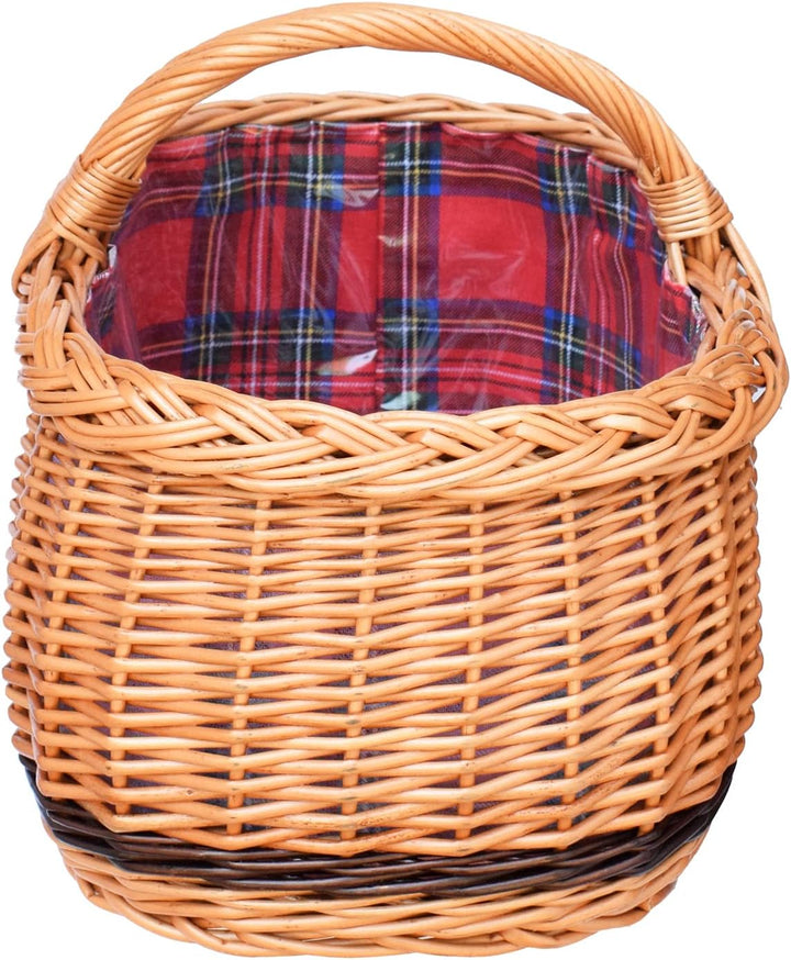Kleiner Einkaufskorb/Autokorb aus Weide mit Henkel, Stoffeinlage und Schutzfolie in Schottenkaro gef