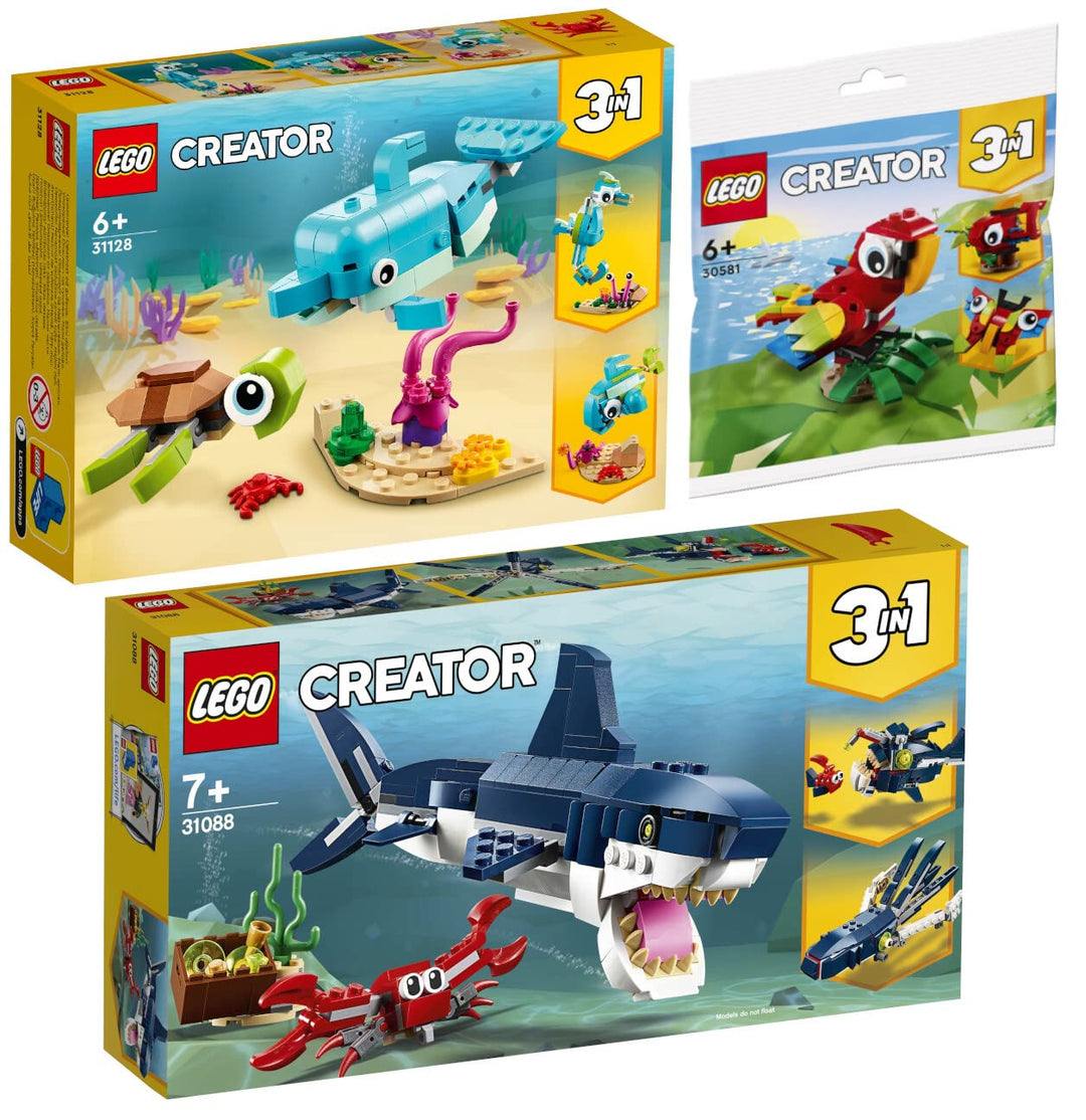 Lego Creator 3er Set: 31088 Bewohner der Tiefsee, 31128 Delfin und Schildkröte & 30581 Tropischer Pa