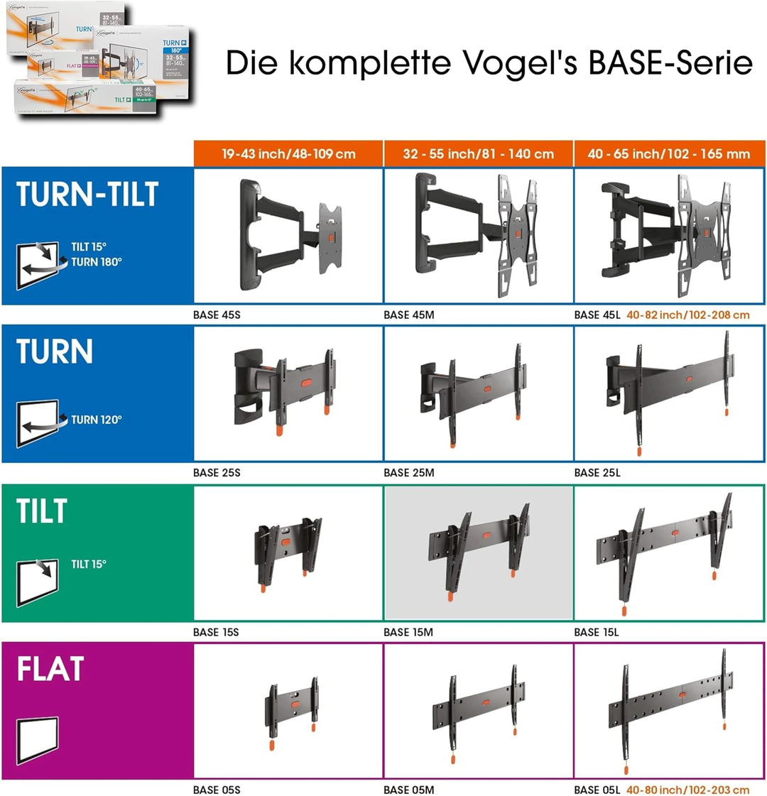 Vogel's BASE 25L schwenkbare TV Wandhalterung für 40-65 Zoll Fernseher, max. 45 kg, bis zu 120° Schw