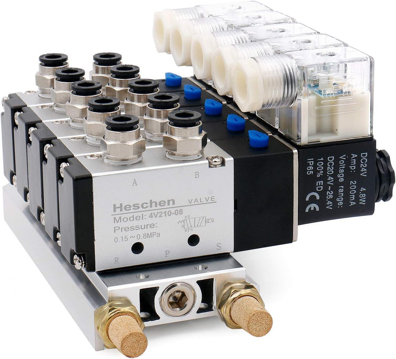 Heschen Elektrisches pneumatisches 5 Magnetventil, 4V210-08, DC24V, PT1/4, 5 Wege 2 Positionen, Krüm