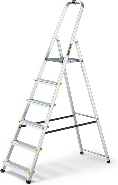 DRABEST Leiter PRO Serie Alu Leiter 6 Stufen Trittleiter Klappbar Stehleiter Haushaltsleiter mit Abl