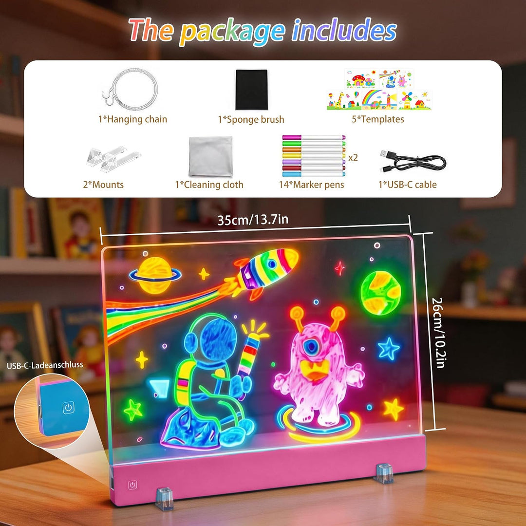 Wiederaufladbare LED-Zeichenbrett, Leuchttafel Schreibtafel mit 4 Lichtverlaufsmodi, 35 × 26 cm LED