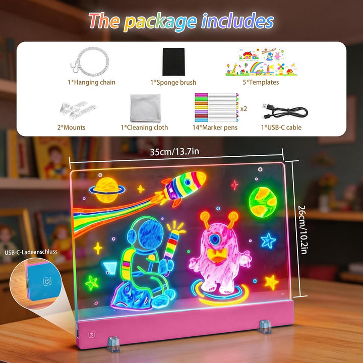 Wiederaufladbare LED-Zeichenbrett, Leuchttafel Schreibtafel mit 4 Lichtverlaufsmodi, 35 × 26 cm LED
