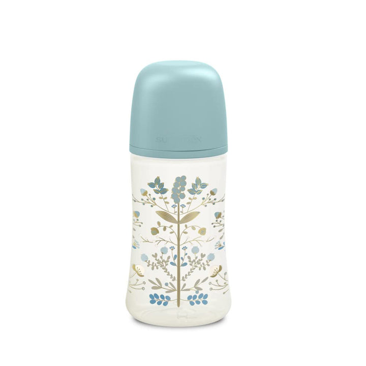 Suavinex Gold Edition Geschenkset, Flasche 270 ml, Schnuller 0-6 M und Clip, hellblau
