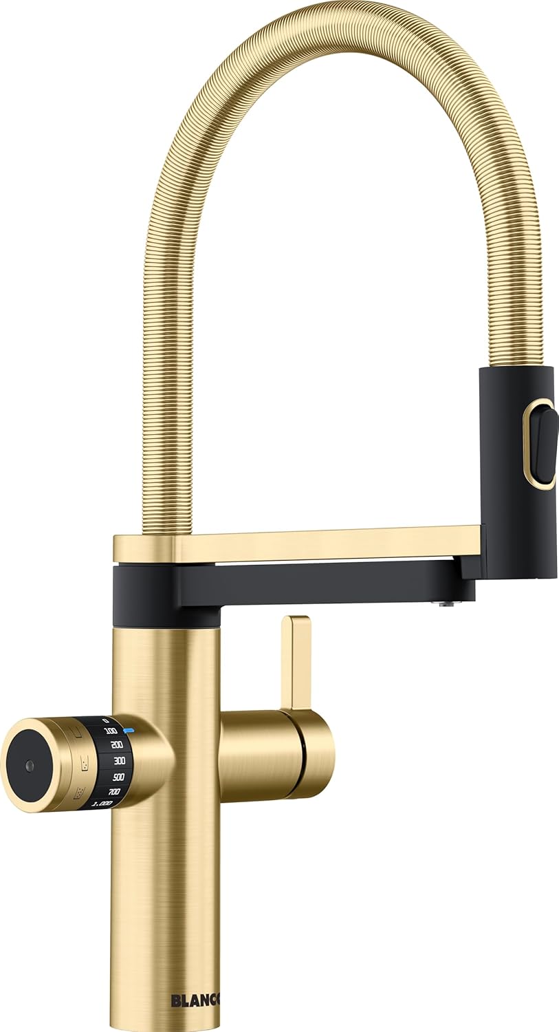 BLANCO drink.soda EVOL-S Pro | Soda Küchenarmatur in satin gold | Gekühltes Wasser in still, medium