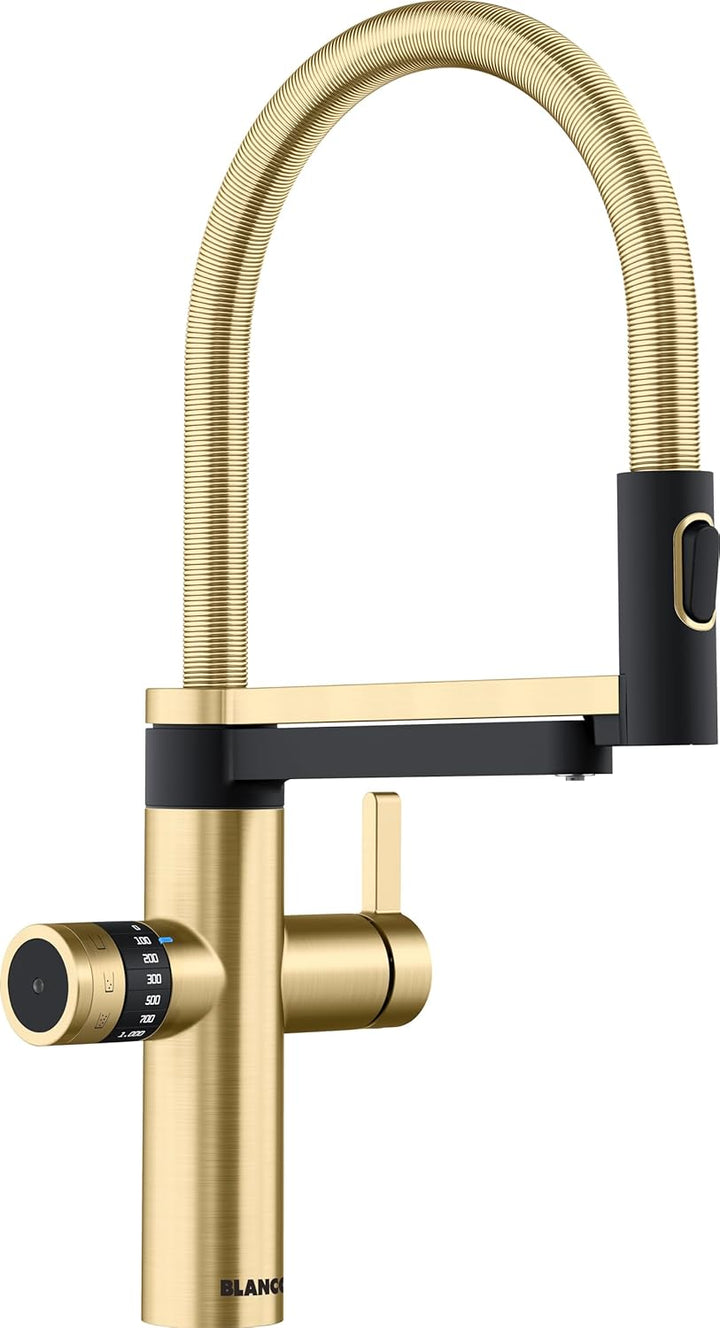 BLANCO drink.soda EVOL-S Pro | Soda Küchenarmatur in satin gold | Gekühltes Wasser in still, medium