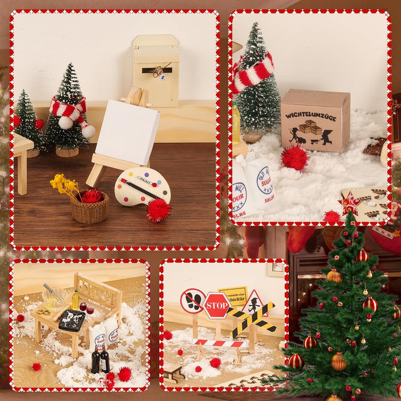 65Pcs Wichteltür mit Briefen, Wichtel Set Weihnachten Im Dunkeln Leuchten Komplettset, Elfentür Zube