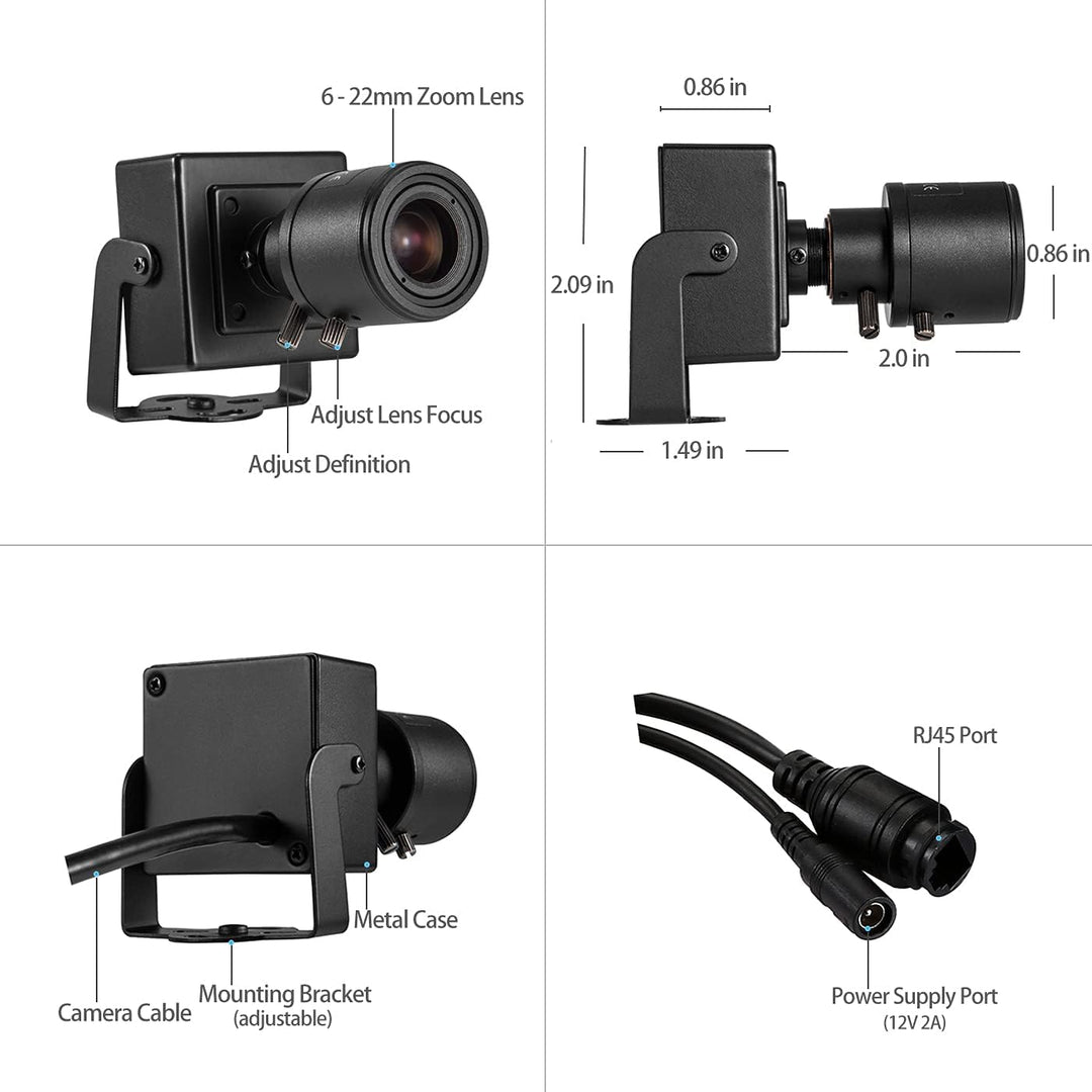 Revotech 3MP Zoom Mini Sicherheits IP Kamera, HD 3MP Kleine Innenkamera 6-22 mm Manuelles Zoomobjekt