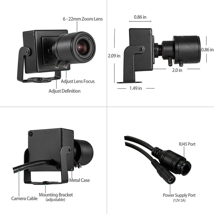 Revotech 3MP Zoom Mini Sicherheits IP Kamera, HD 3MP Kleine Innenkamera 6-22 mm Manuelles Zoomobjekt