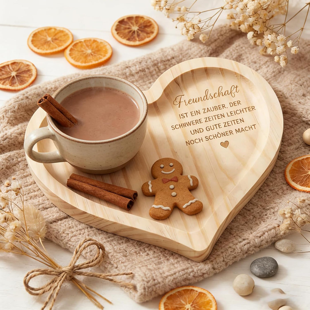 Geschenke für Freundin,Personalisierte Geschenke Freundin, Herzförmige Holz Tablett mit Personalisie